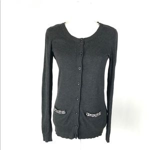 Vera Wang Cardigan Sweater Faux Jeweled Pockets‎ XS